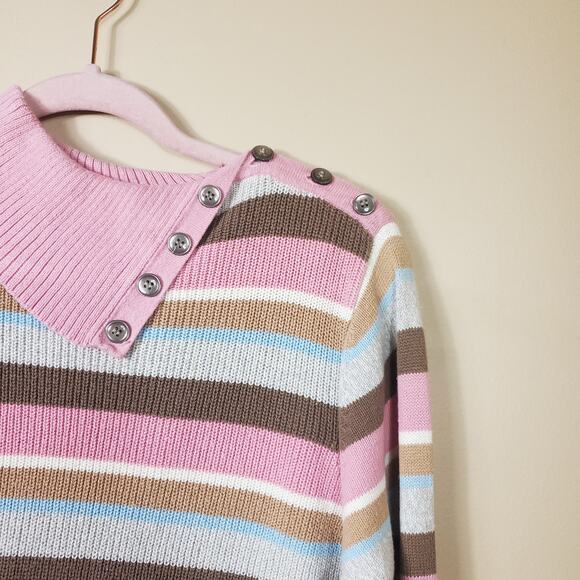 Crazy Horse Horizontal Striped Button Shoulder Turtle Neck Sweater Size XL - Picture 3 of 11